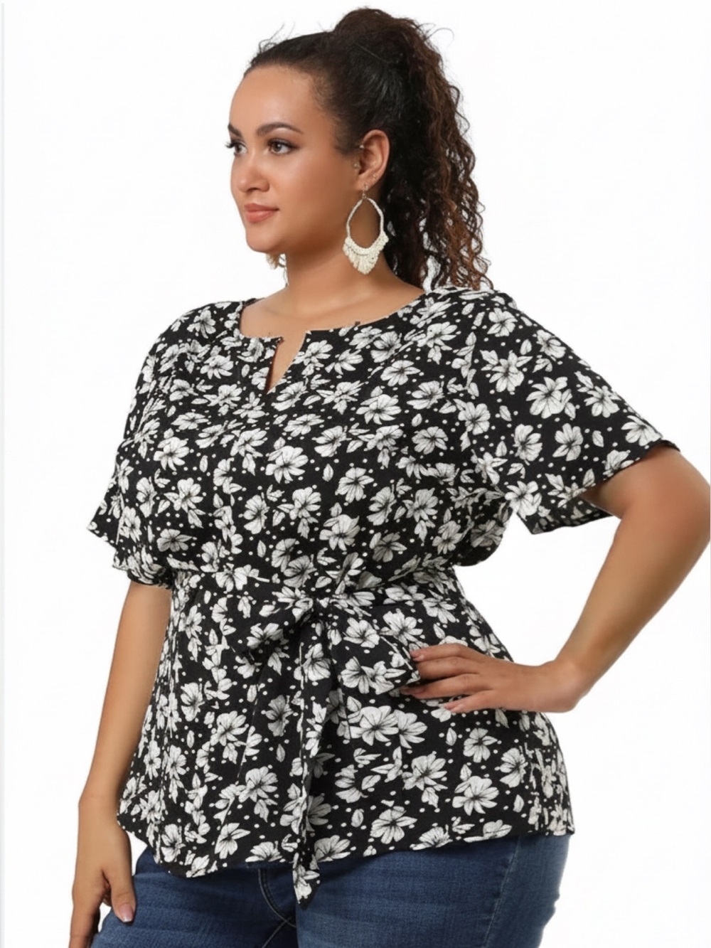 Floral Chiffon Tunic w/Belt • NWT • 24" p2p, 30" length - Picture 1 of 6